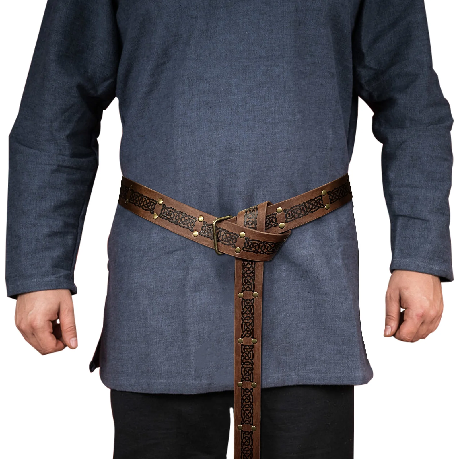 

Viking Renaissance Belt Celtic Belt Men's Genuine Leather Medieval Belt Adventure Warrior Embossed Stage Performance Accessories