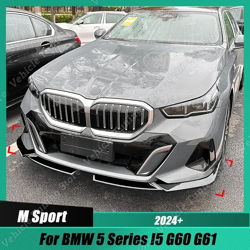 For BMW 5 Series G60 i5 M60 Sedan G61 Touring M Sport 2024+ Car Front Bumper Diffuser Spoiler Lip Body Kit Canard Gloss Black