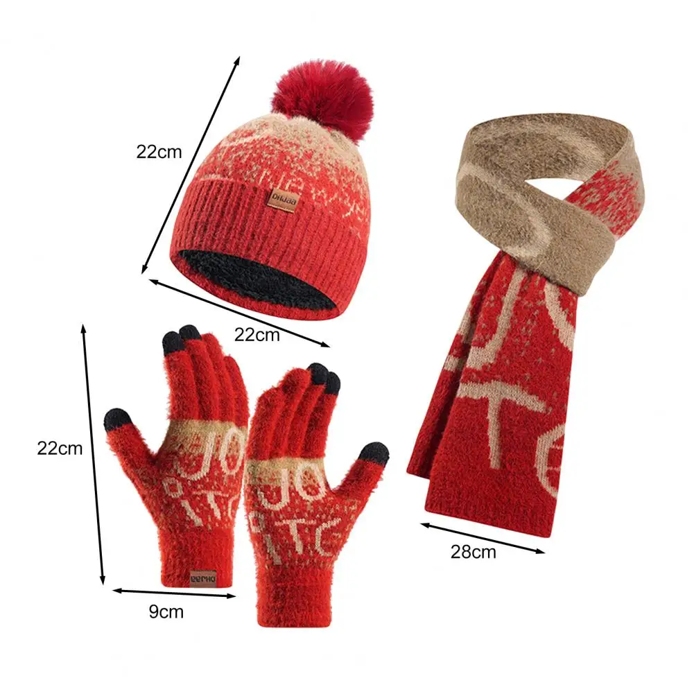 3 Pcs Unisex Christmas Beanie Scarf Gloves Set Knitted Jacquard Warm Cap Gloves Ear New Yaer Gift Dome Neck Wrap Set