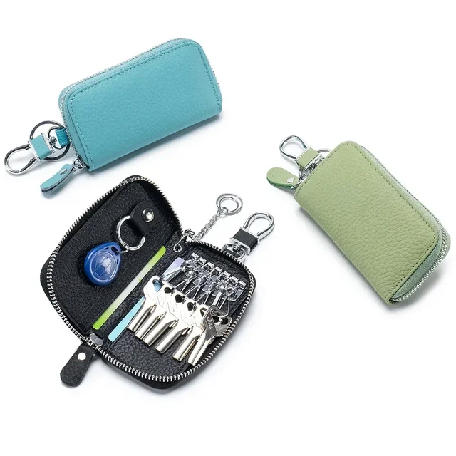 Modny uchwyt na prosty klucz z prawdziwej skóry portfel Unisex z solidnym kolorowe na klucz Organizer na portfel etui z miejscem na karty