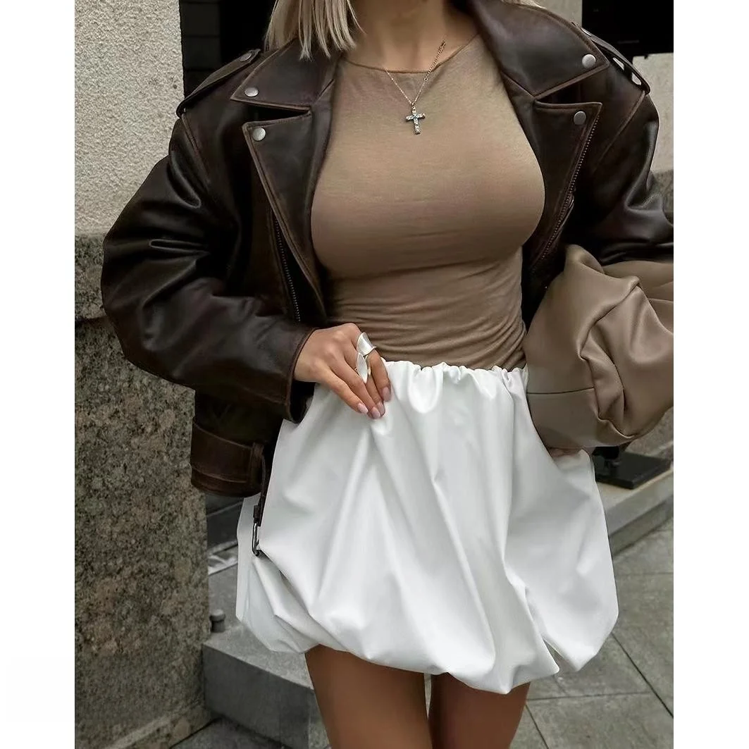 

Летняя юбка из воздушного шара с высокой талией, универсальная сексуальная юбка длиной до икры, однотонная юбка из другого материала для молодых женщин