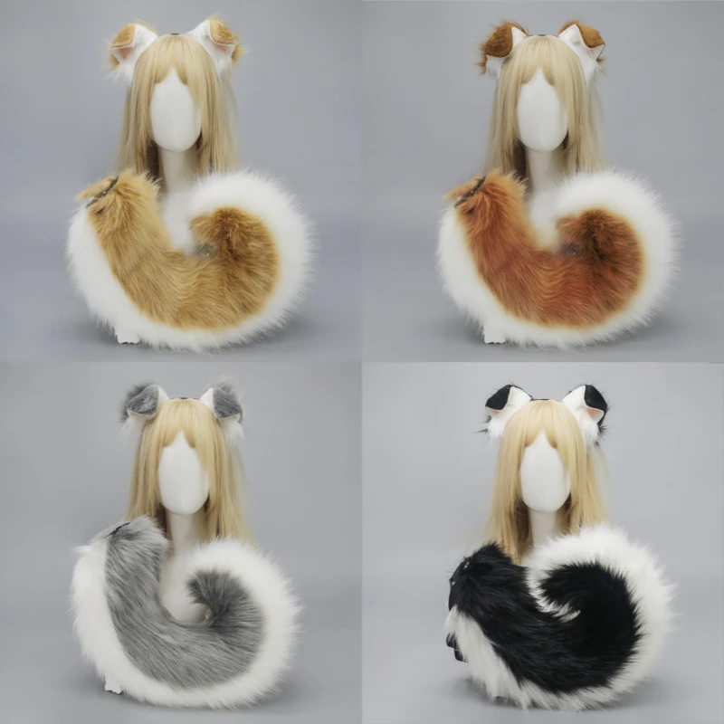 Cosplay Accessories Dog Ear Headband Cartoon Puppy Tail Decoration Plush Dog Ear Headband Simulation Animal Ear Prop
