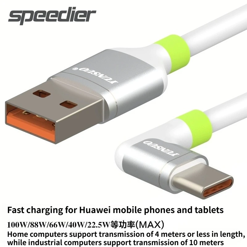 USB To Type-C Elbow 6A 100W 66W 40W Laptop Fast Charging Data Extender Cord For HUAWEI XIAOMI PCs Tablet Charger 0.1m 0.25m 0.5m