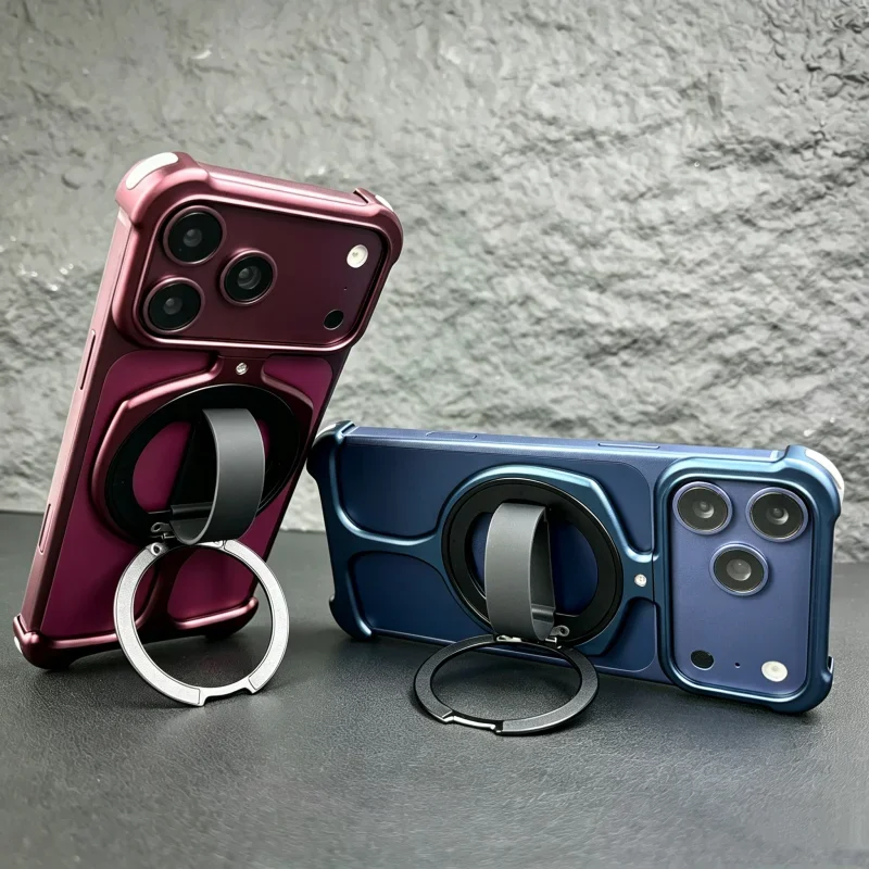 Magnetic Metal Shape Frameless Hidden stand Case For Apple iPhone 17 PRO 17 PRO Max18 PRO Max Aluminum Shockproof Phone Cover