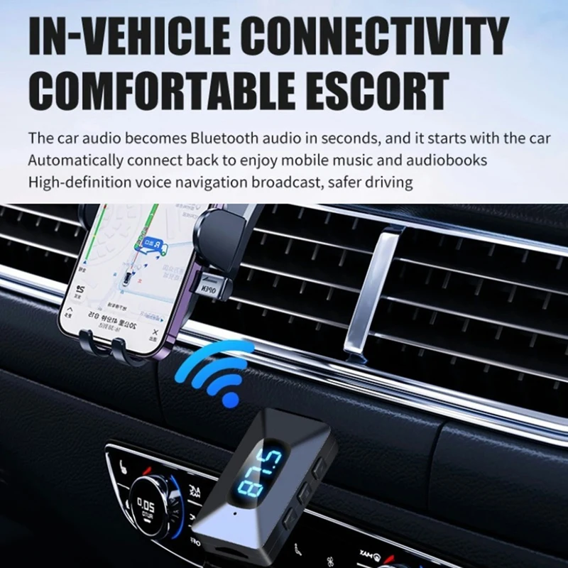 Car Bluetooth 5.4 T65 Mini USB Transmitter Receiver with LED Display Handsfree Call Car Kit-A75P