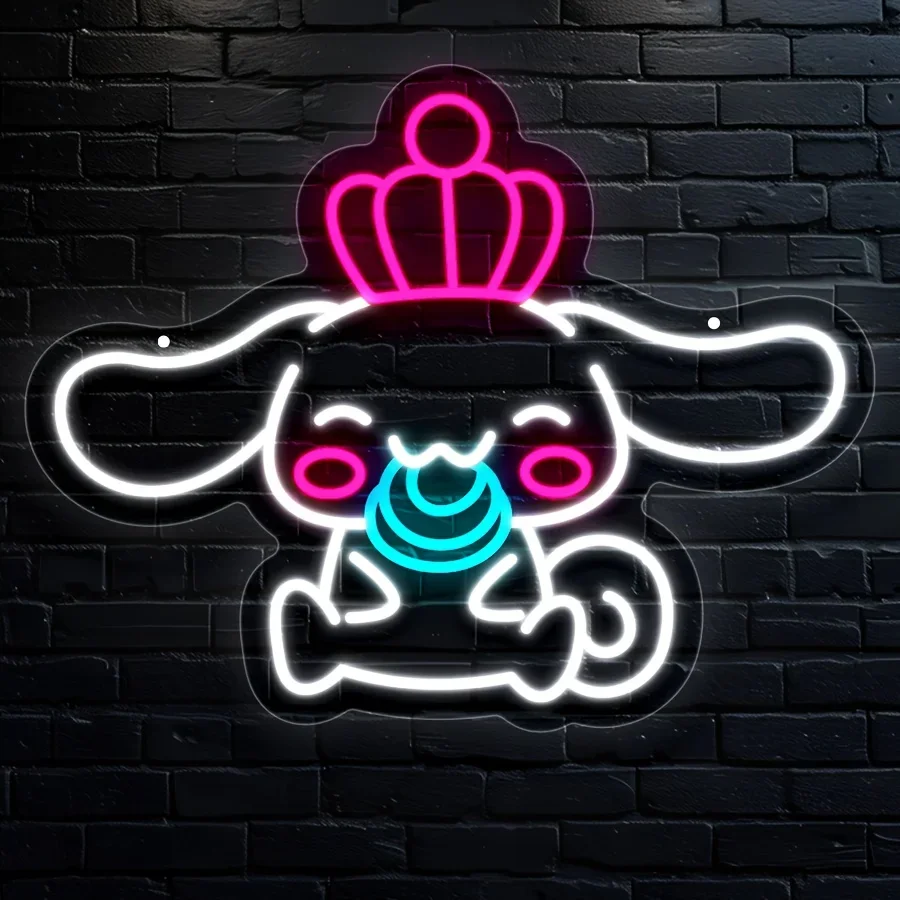 

Неоновая вывеска Sanrio «Милый щенок с короной и соской», розовые щечки, USB, с регулировкой яркости, для детской комнаты, кондитерской, магазина, подарок