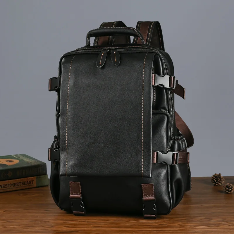 LuxurySoft Genuine Leather Men's Backpack Business 15.6 Computer Bag Fashion Travel Backpacks Large Capacity Student Sch