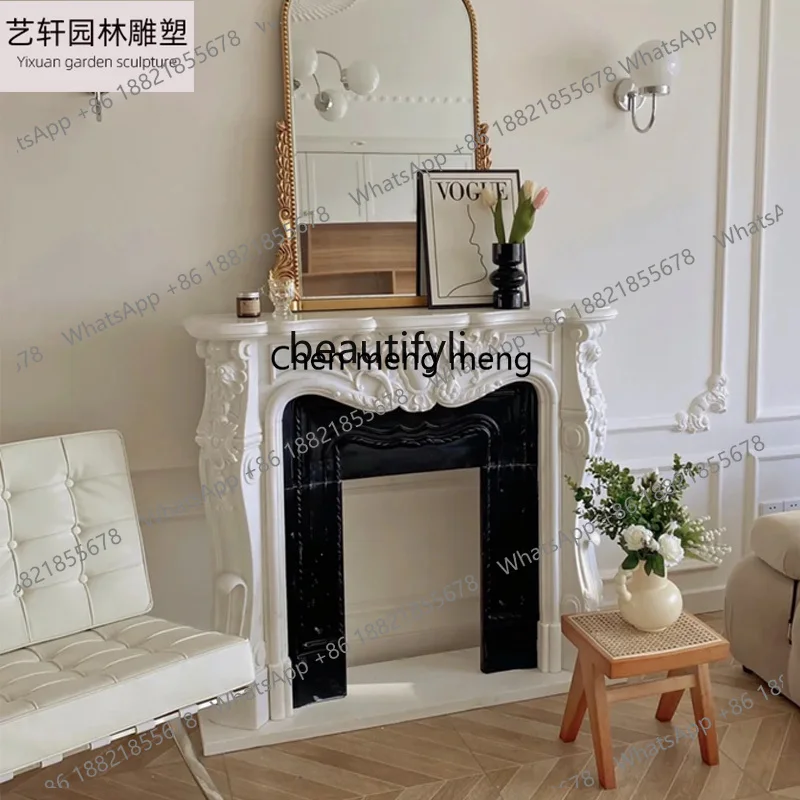 

Y183Natural marble marble white jade fireplace rack American stone carving living room TV cabinet customization