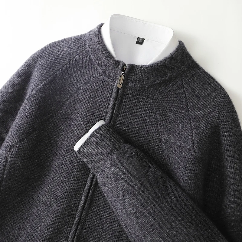 خريف شتاء جديد 100% رداء علوي من الصوف الرجال نصف عالية الرقبة سميكة سترة مشغولة من الصوف عادية الدافئة طويلة الأكمام الصوف الخالص الملابس القمم