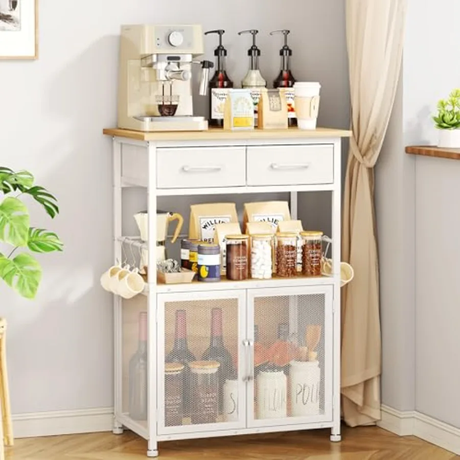 

Coffee Bar Cabinet with Drawer - 20.47" Coffee Stand Station with Removable Hooks Buffet Cabinet for Coffee Maker or Microwave
