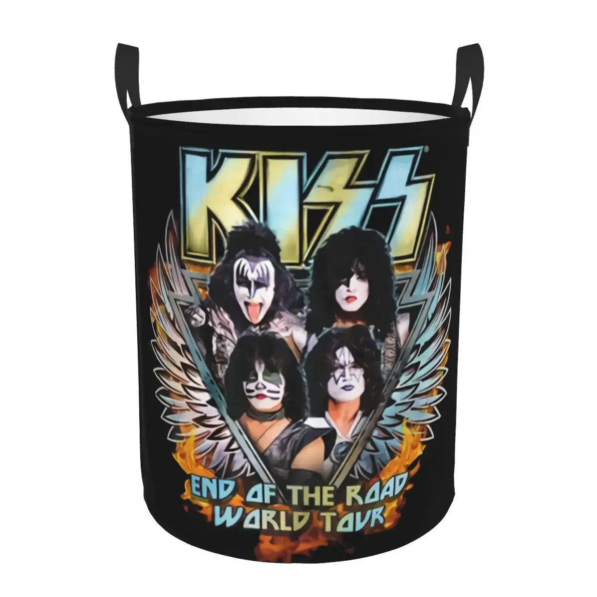 Custom Kiss Rock Metal Band Laundry Basket Collapsible Clothing Hamper Toys Organizer Storage Bins