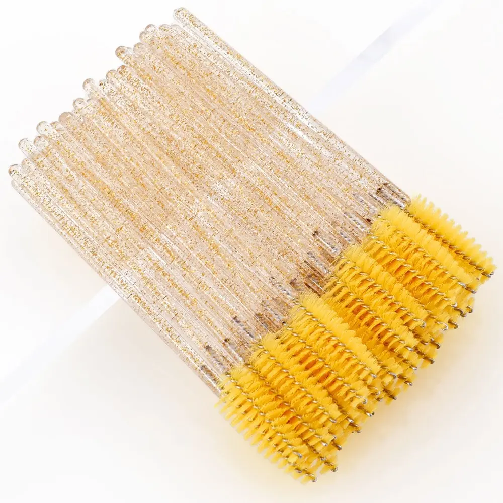 Maange 50 PCs Crystal Handle One-off Eyelash Brush Yellow Beauty Tools