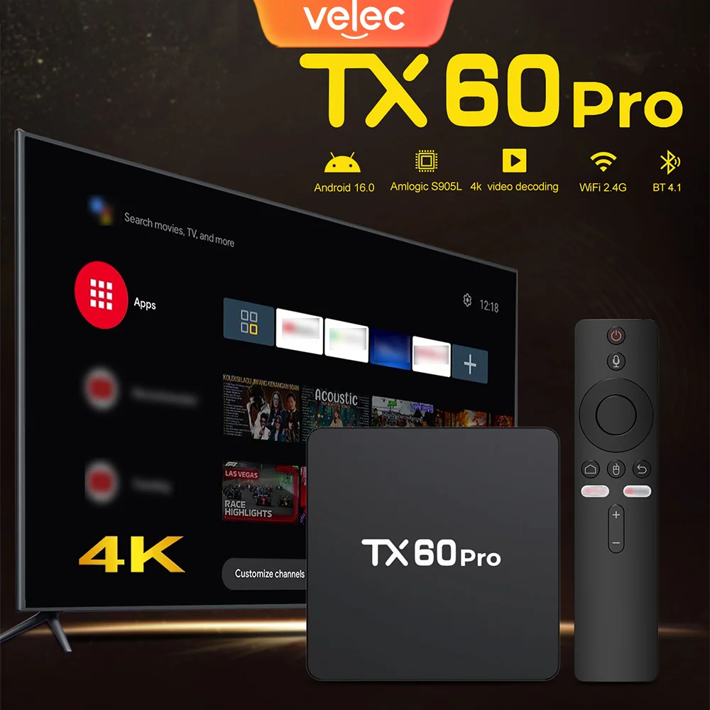 Velec Smart TV Box Android 16 16 + 256GB 4K décodage vidéo Streaming haut de gamme avec lecteur multimédia de divertissement à domicile WiFi double bande
