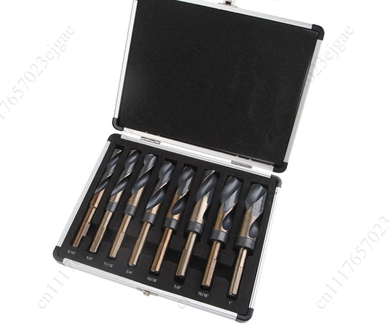 8 high-speed steel cobalt silver drill bits, large sizes ranging from 9/16 inches to 1 inch