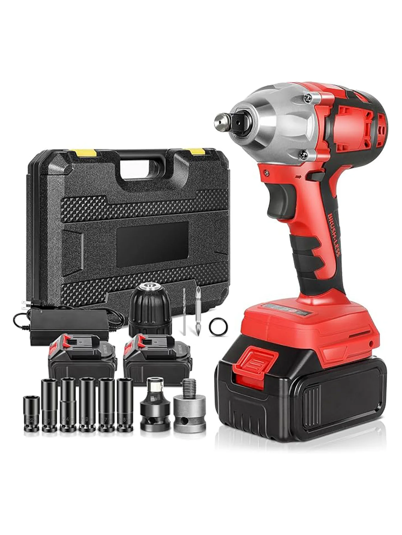 Cordless Impact Wrench 1/2 Inch Brushless High Torque Wrenches 210 Ft-Lbs Right Angle Detent Anvil Impact Drive Set Kit 2 Batter