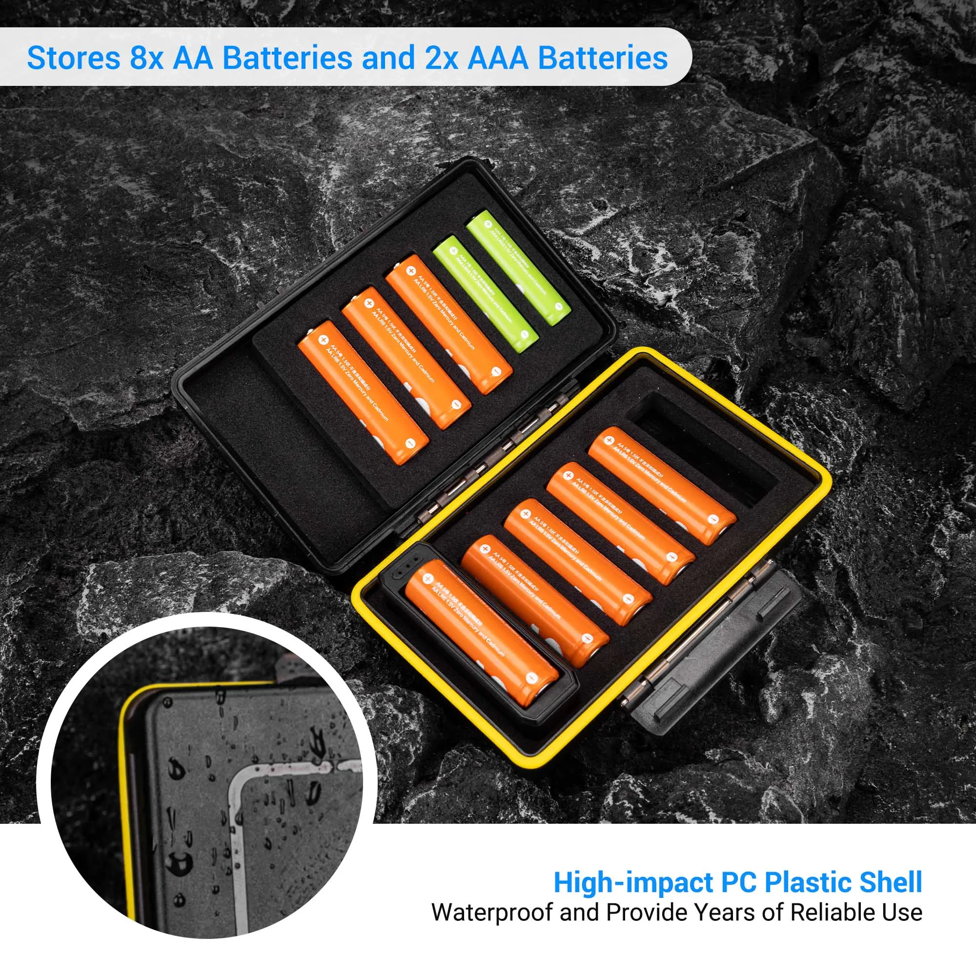 JJC 10 Slots AA AAA Battery Case Holder Storage Box Organizer for 8x AA 2x AAA Waterproof Battery Container with Battery Tester