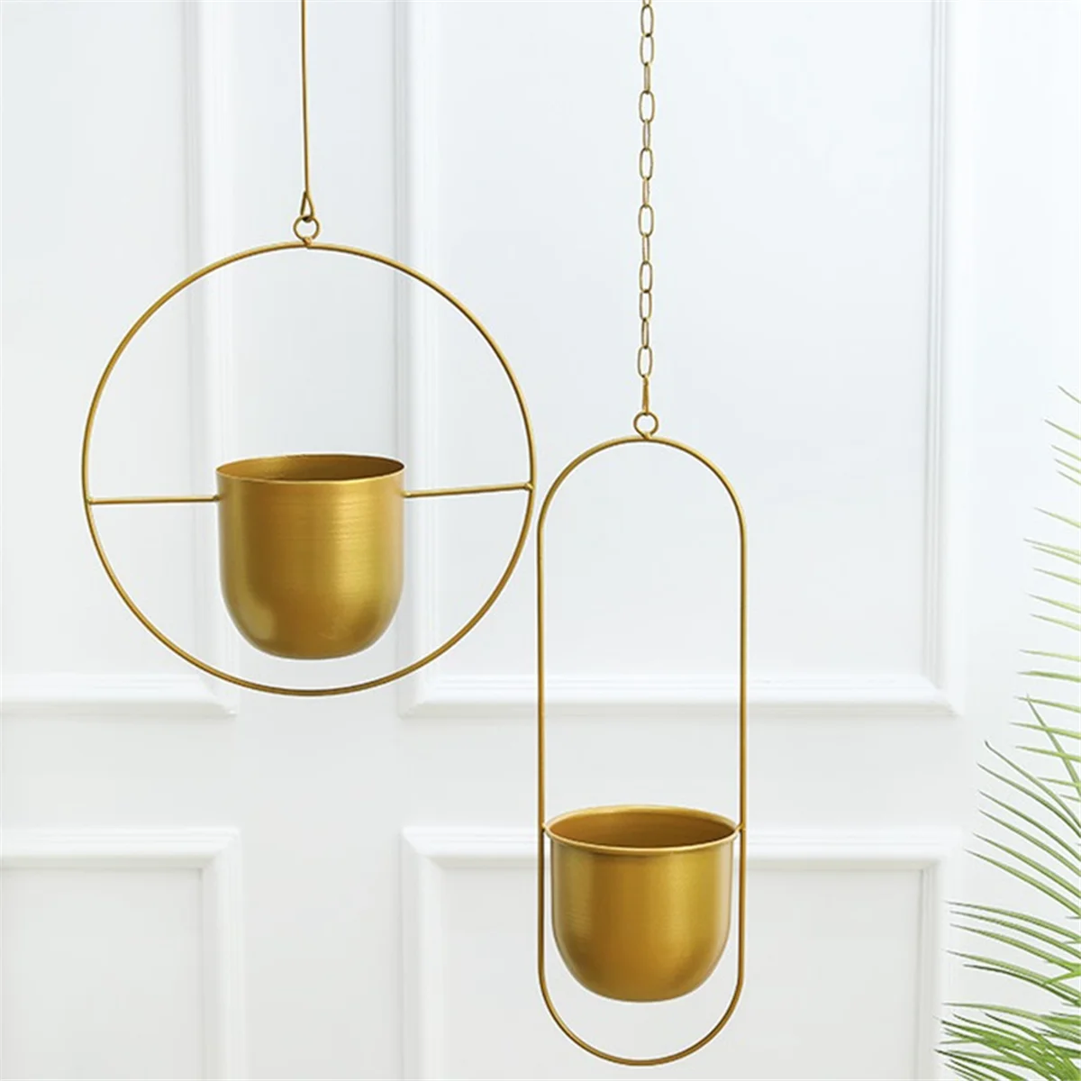 Hanging Planter Pot Baskets Minimalist Plant Pot Container Metal Hanging Flower Pots for Indoor Outdoor Garden Gold-B