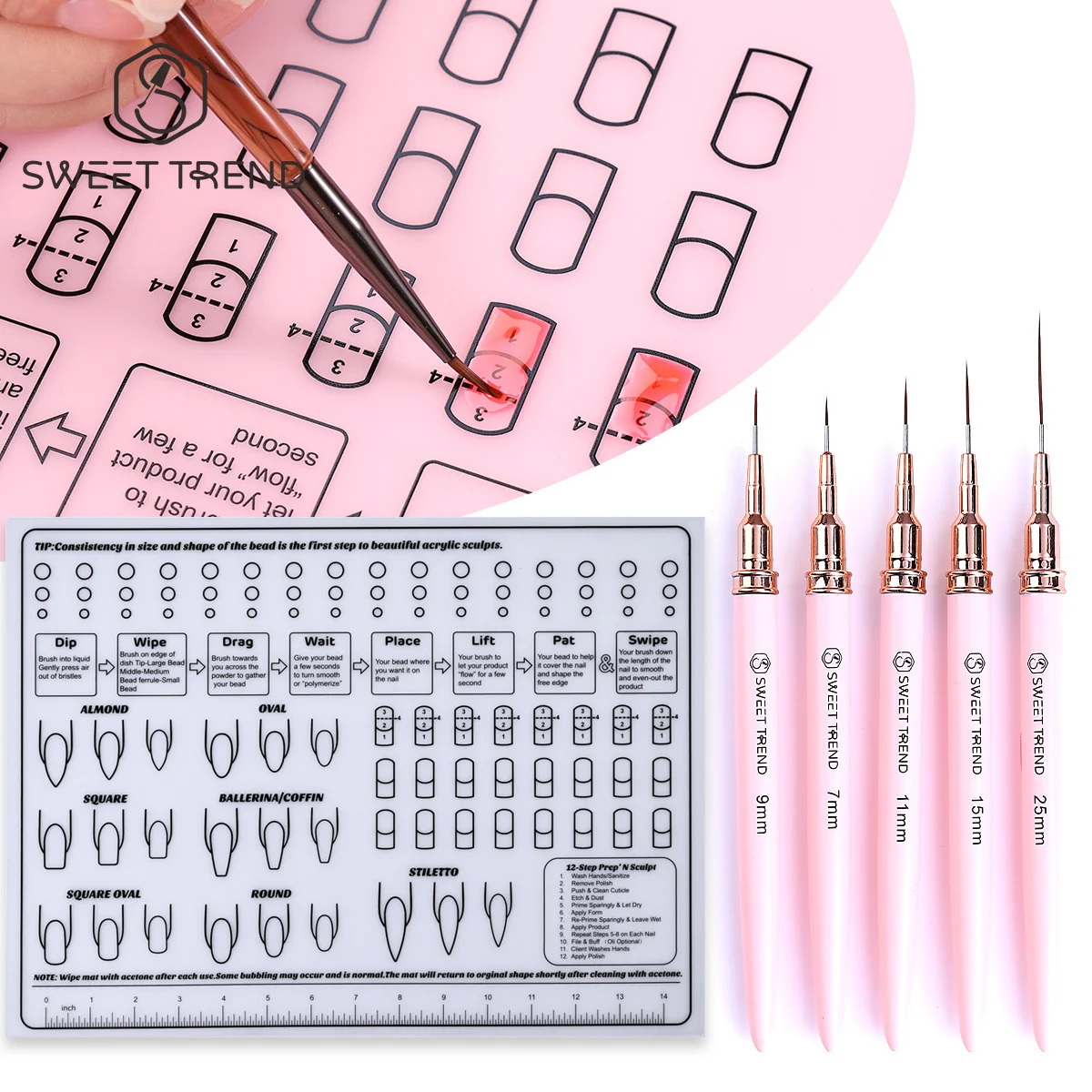 Nail Practice Mat With Liner Pen Set Soft Reusable Silicone Beginner's Draw Pad Smooth Training Board Nonslip Surface Manicure