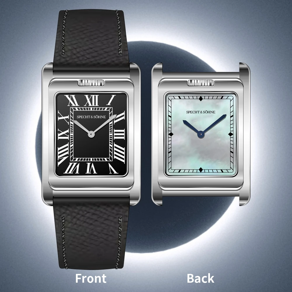 2026 New Specht & Söhne Double Face Square Watch For Men Sports Watches Overturn Stainless Steel Sapphire Crystal 50M Waterproof