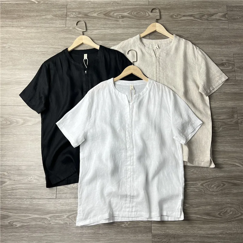 

Collaboration Loose Fit Linen irt Breathable Comfortable ort Sve Summer Faion Urban Sle Youth round Ne ...