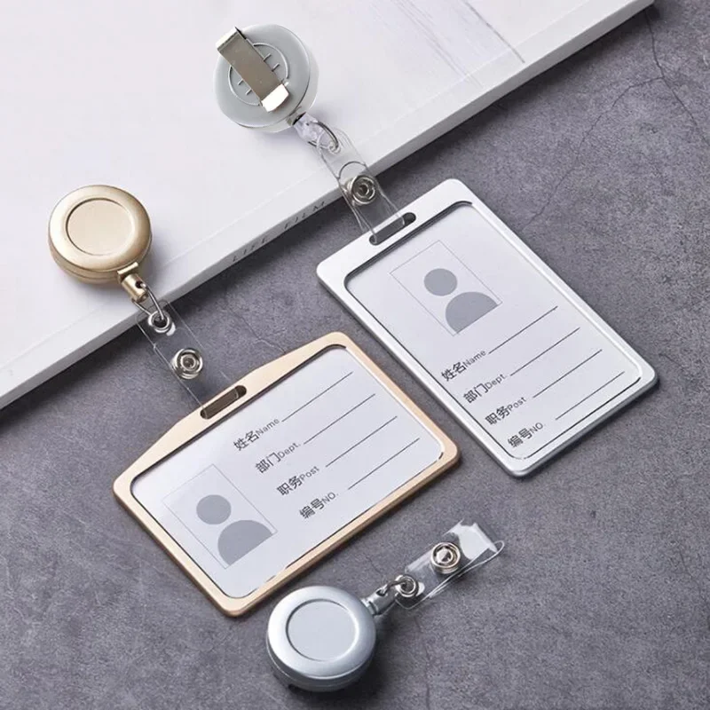 1 Pcs Aluminum Alloy Card Cover Case Bank Business Work Card Holder with ABS Retractable Badge Reel Credit ID Card Badge Bag