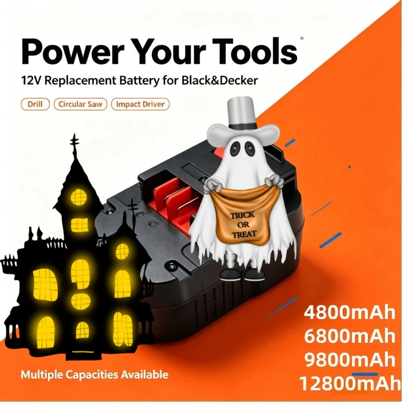 Brand New 12V Ni‑MH Battery Pack 4800‑12800mAh High Capacity Fit For Black&Decker BDBN1202 BDG1200K BD18PSK Power Tools