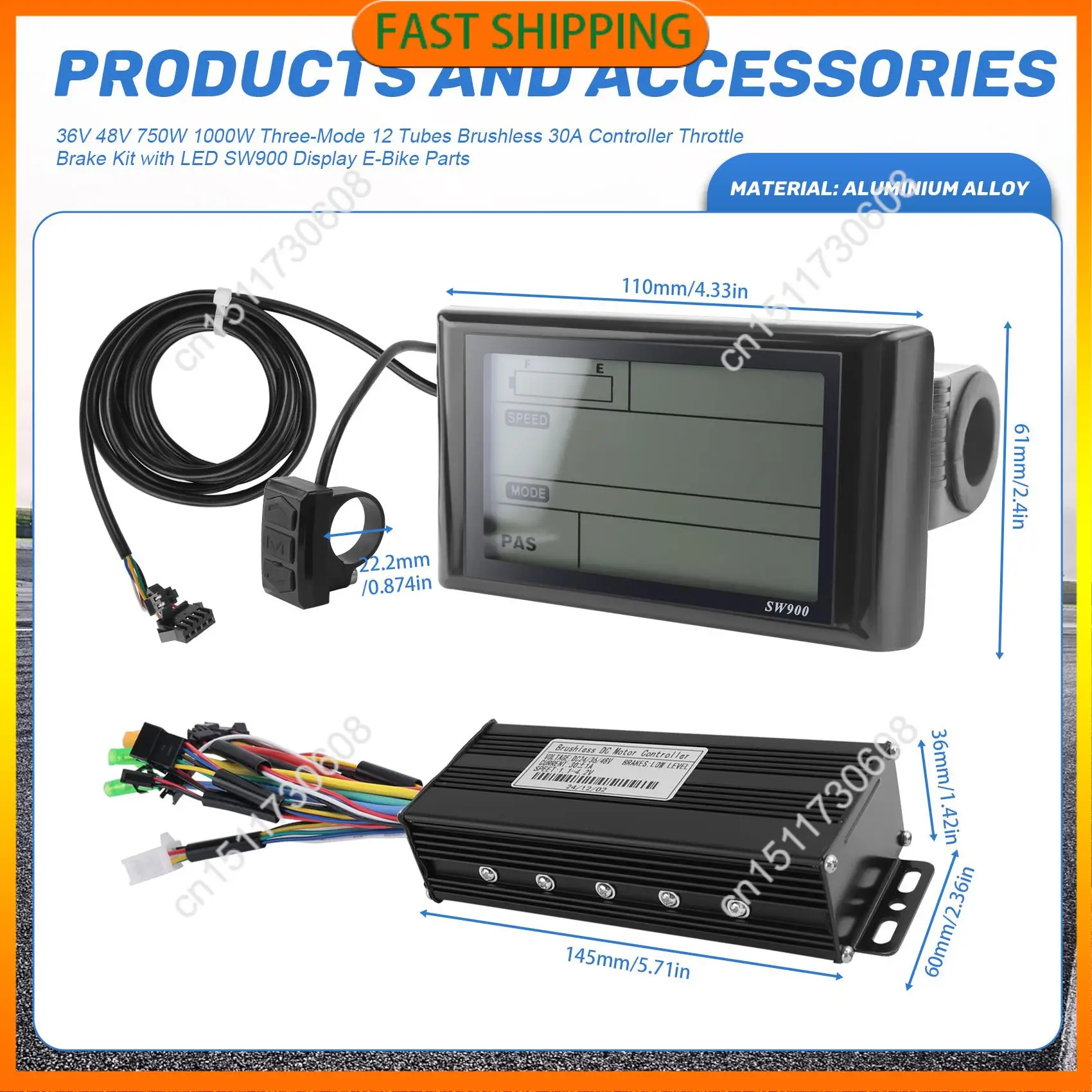 اشتري الآن 36 فولت 48 فولت 750 واط 1000 واط ثلاثة وضع 12 أنابيب فرش 30A تحكم خنق طقم فرامل مجموعة مع شاشة LED SW900 E-Bike Acc