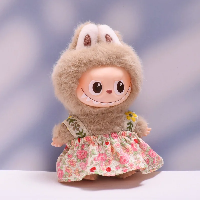 

4th Gen Mini Labubu Floral Overalls Dress, Cute Changeable Keychain Outfit for 10cm Vinyl Doll (Clothing Only)