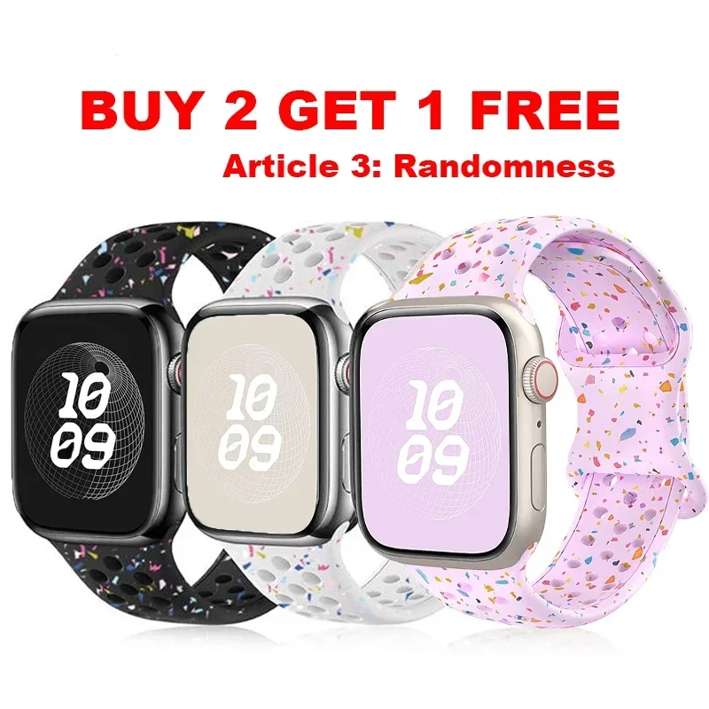 3Pack Sport Rubber Strap for Apple Watch 49mm 46mm 45mm 44mm 42mm 38mm Colored Particles Band for iWatch 10 9 8 7 6 5 SE Ultra 2