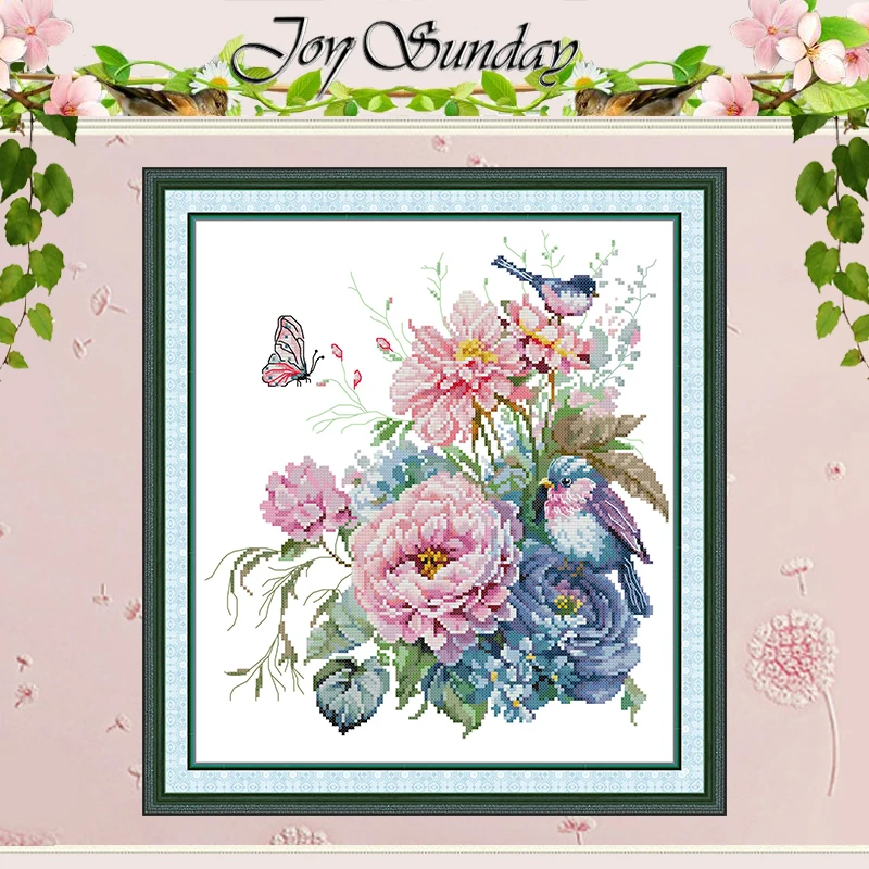 Summer Flowers and Birds Patterns Counted Cross Stitch Set DIY 11CT 14CT 16CT Stamped DMC Cross-stitch Kit Embroidery Needlework