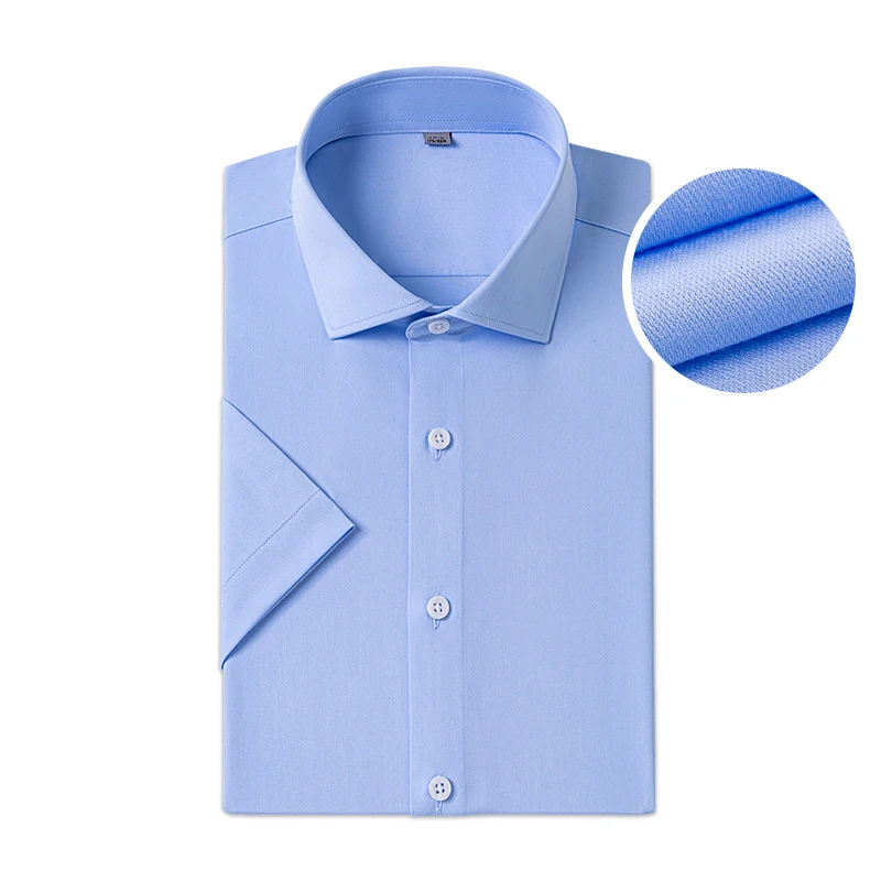 Windsor Collar Short Sleeve Dress Shirt Fashion Men\'s Plain Luxury Wrinkle-free Business Formal Shirts Easy Care Casual Social