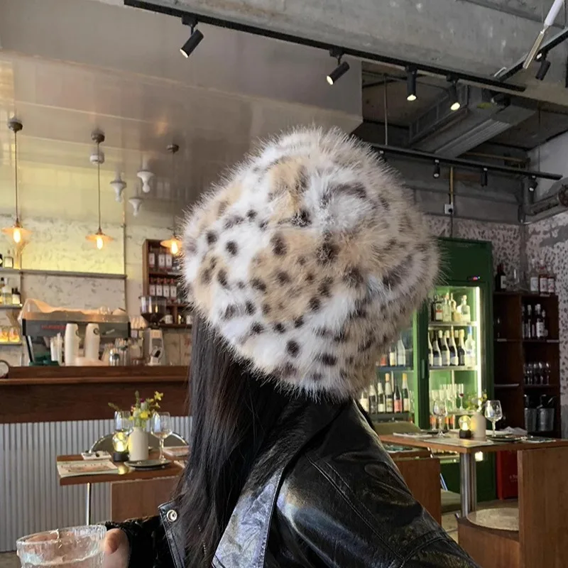 Faux Fur Leopard Bucket Hat for Women Winter Warm Hats Men Fisherman Cap Luxury Ear Protection Plush Panama for Girls