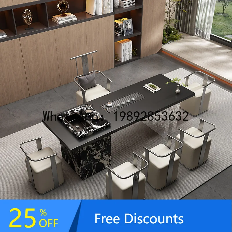 

CZ Full Rock Board Table and Chair Combination Modern Minimalist High-End Sense with Kettle Wash Basin Island Table