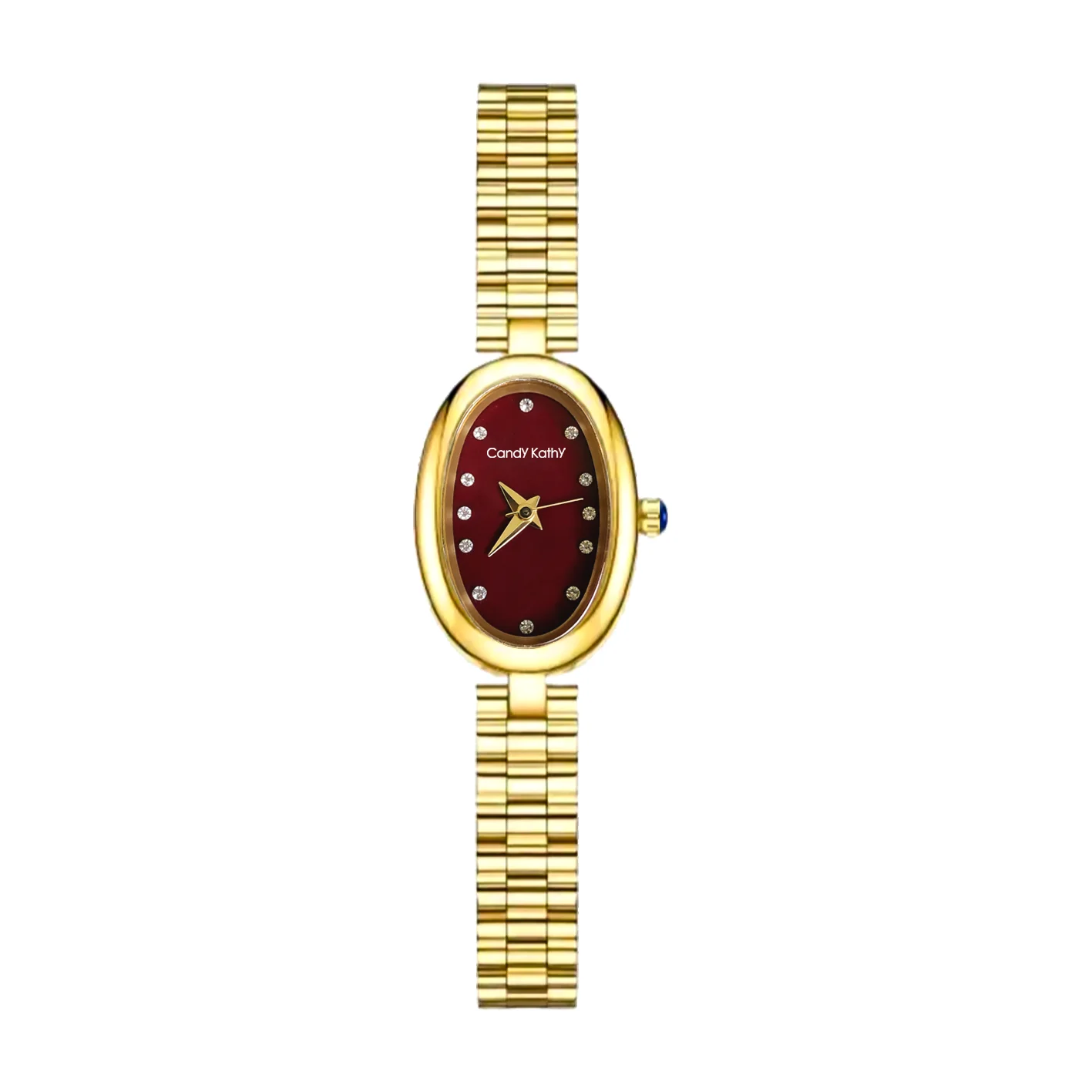 CANDY KATHY Women Vintage Oval Gold Bamboo Link Band Quartz Watch, Minimalist White Dial Lady Wristwatch