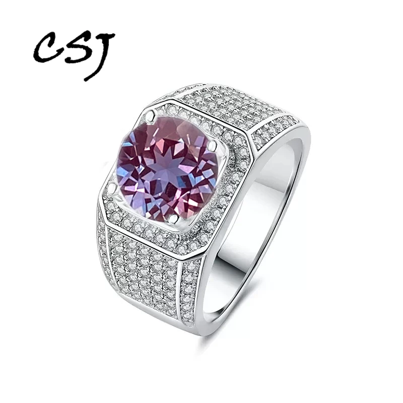

5ct Lab Grown Alexandrite Rings S925 Sterling Silver Color Changing Created Gemstone June Birthstone for Man Women Wedding Gift