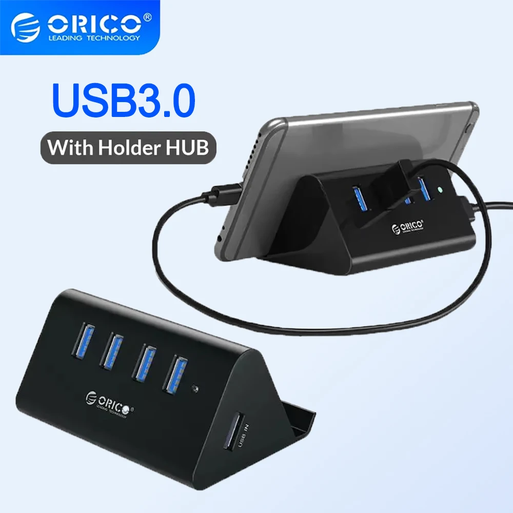 

ORICO USB Hub 5Gbps High Speed Multiple 4 ports USB3.0 HUB Splitter Adapter for Desktop PC Laptop with Phone and Tablet Holder