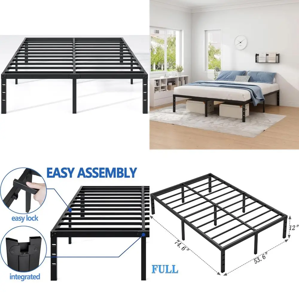 إطار سرير معدني كامل الحجم مع مساحة تخزين، كريم أساس قوي شديد التحمل، سهل التجميع، لا حاجة إلى صندوق زنبركي، مرتبة موفرة للمساحة