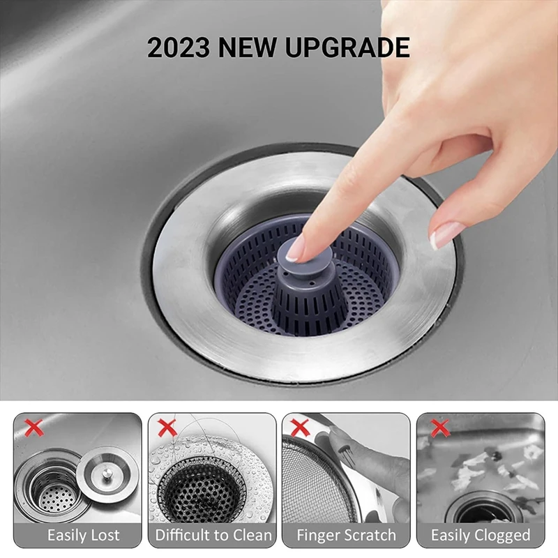 Stainless Steel Kitchen Sink Drain Strainer And Stopper Combo Press Type Sink Seal Filter Plug Easy Install