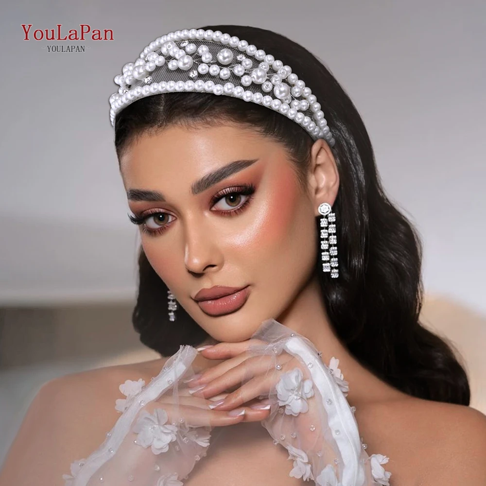 

Youlapan Bride Pearl Wide Head Hoop Handmade Wedding Headpiece Bridesmaid Headwear Fashion Banquet Party Hair Accessories HP805