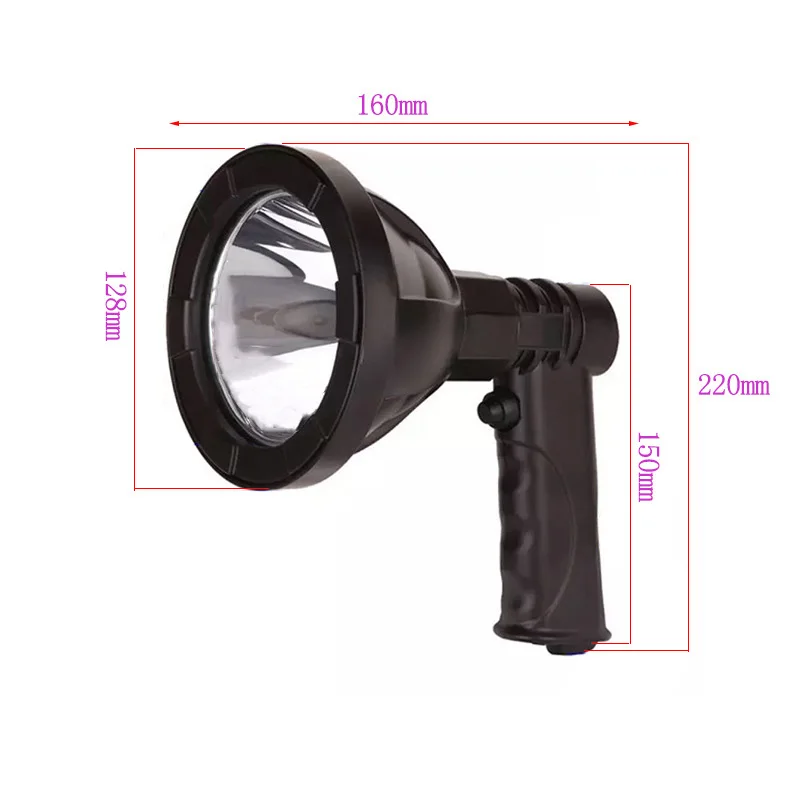 Super Bright Portable Spotlight Hunting Light 12V 25W Handheld Searchlight Rechargeable Work Light Lamp 4inch Black Color