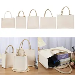 DIY Hand Drawn Canvas Bag Reusable Large Capacity Foldable Shopping Bag Beige Daily Commutting Blank Tote Sack