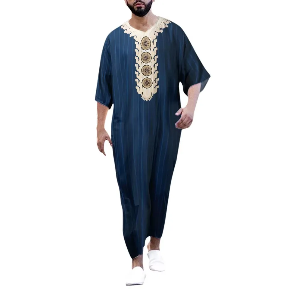 Jubba Thobe per uomo abbigliamento musulmano islamico moda marocchina saudita araba Dubai Oman stampa caftano casual lungo taglie forti