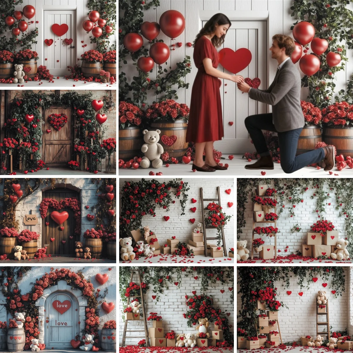 

Romantic Valentine's Day Photography Backdrop Red Rose Proposal Wedding Decor Girls Birthday Party Decorations Background Props