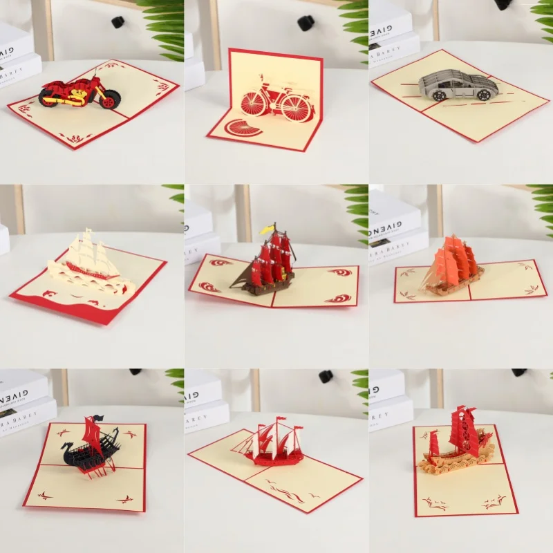 

3D Pop UP Card Happy Birthday Greeting Invitation Card Laser Cut Gift Thank You Cards Vehicle Miniatures Postcard With Envelopes