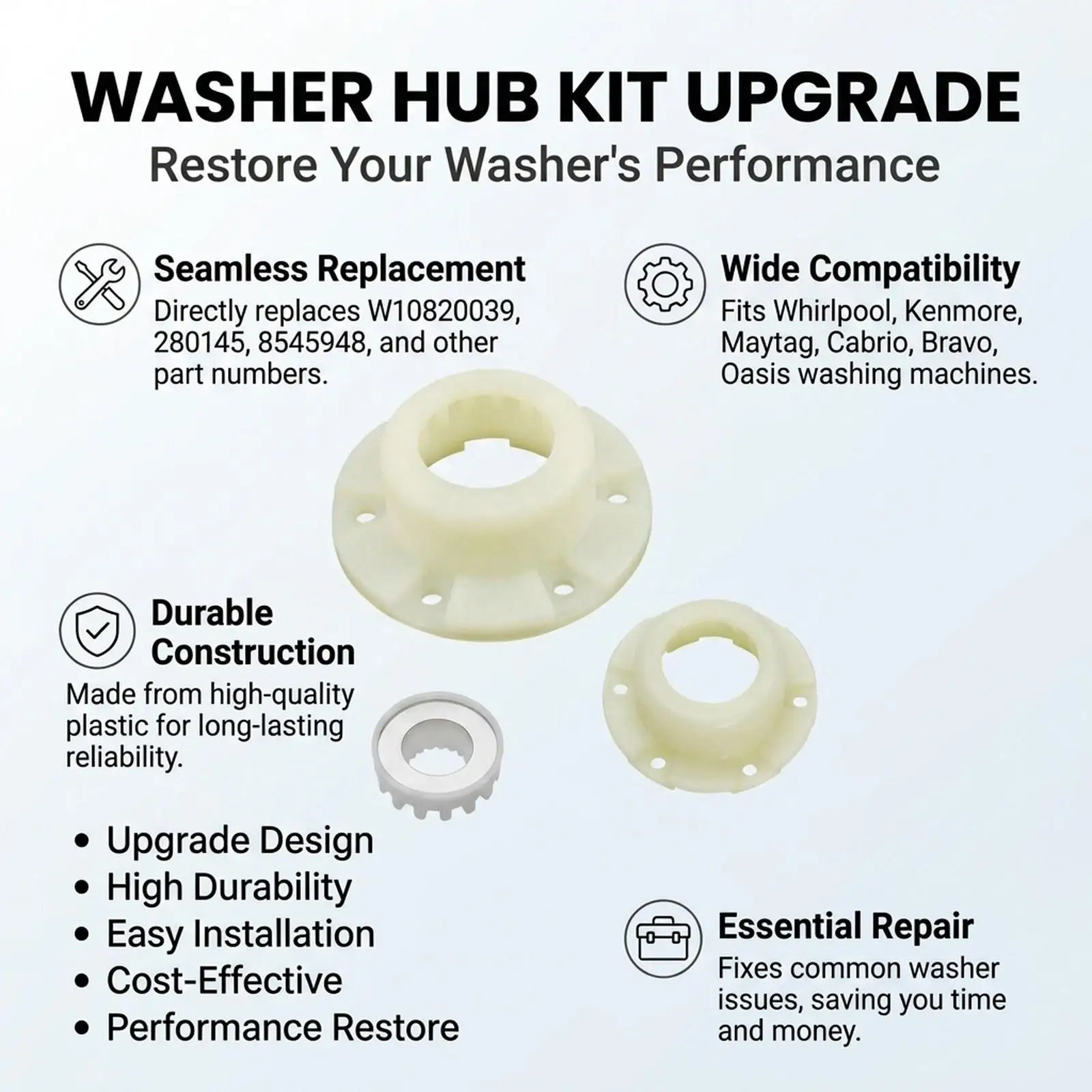 Washer Hub Kit Part Repair High Performance Easy Installation Portable Professional Compact for Washing Machine Replacement