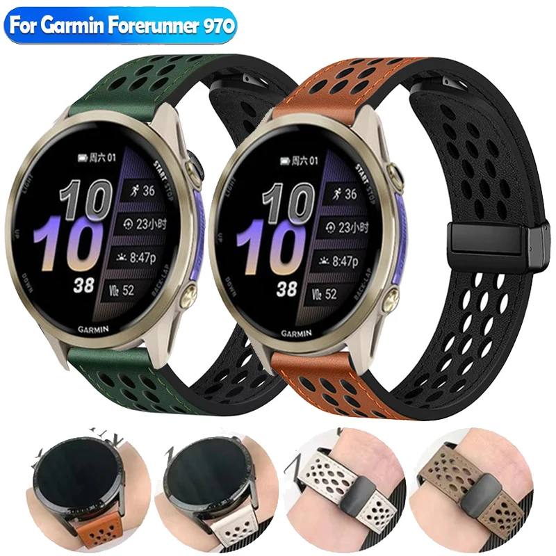 20mm 22mm Silikon + Leder Magnetische Strap Für Garmin Forerunner 970 570 S70 965 745 255 265 245 645 Band Für Garmin Venu 3 2 SQ2
