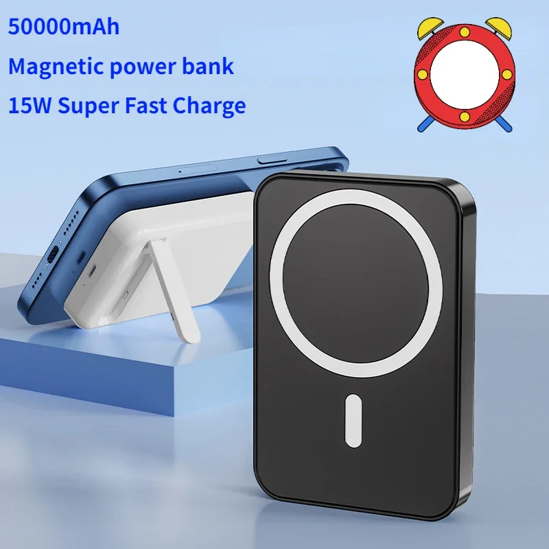 

50000mAh Magnetic Wireless Charger Power Bank with Holder Magnetic Ring Mini External Battery for IPhone 15 14 13 Samsung Huawei