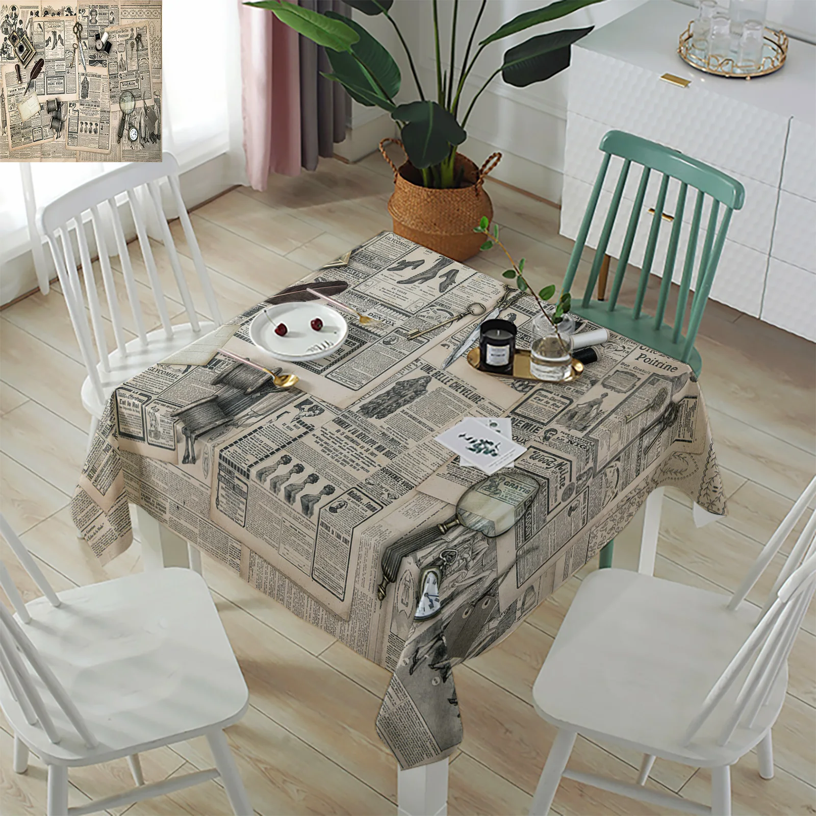 European Retro Old Newspaper Round Tablecloth Waterproof Wedding Table Decor Tablecloth Kitchen Dinning Table Cover