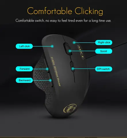 G6 ABS Wireless Mouse Ergonomic Computer IMICE Mouse 2.4Ghz Gamer PC Optical Mouse With USB Receiver 1600 DPI For Laptop PC