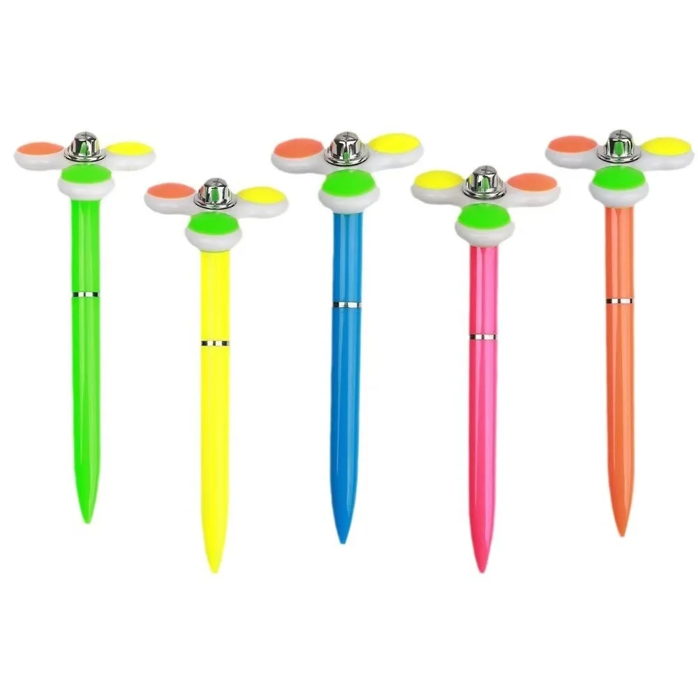 Kids Colorful Rotating Twisting Fingertip Gyro Pen Creative Office Stationery Decompression Toys Ball Pen Cartoon Modelling Gift